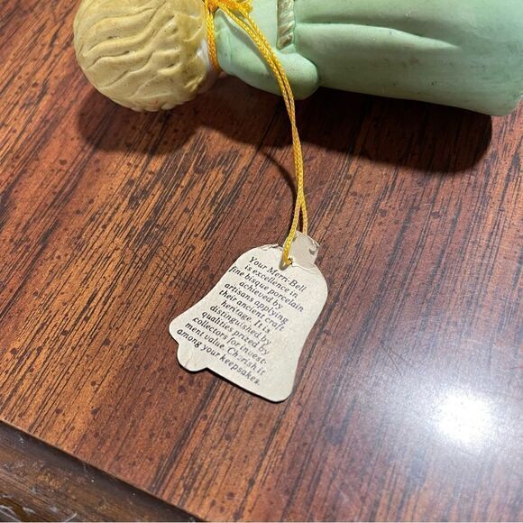 Jasco 1978 Merri Bells Porcelain Christmas Girl Rabbit Figurine 4" BELL w/Tag - Picture 4 of 5